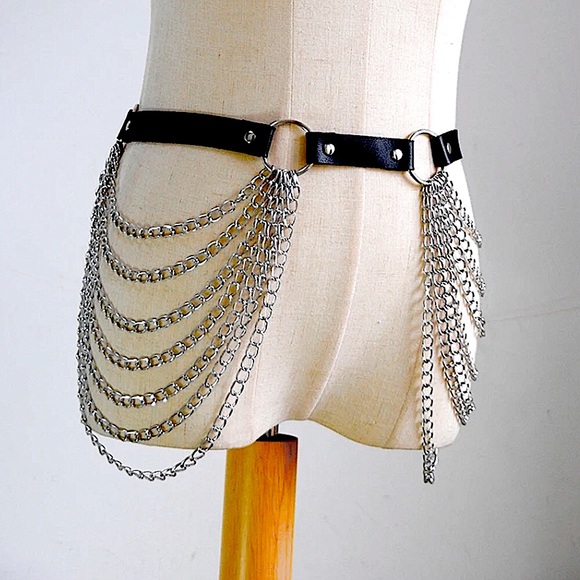 Black faux leather sexy body chain belt - Picture 10 of 16